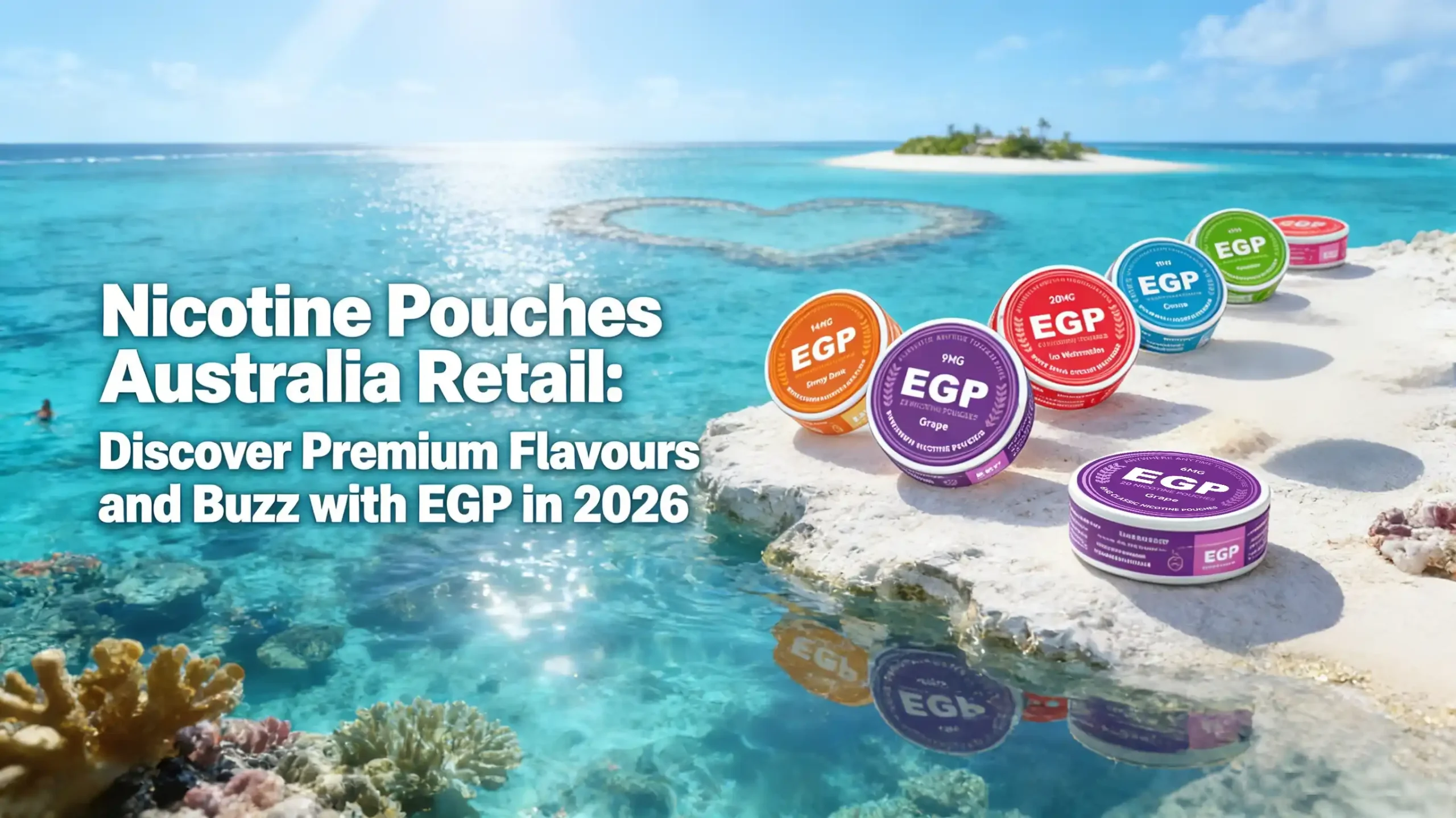 Advertisement for nicotine pouches Australia retail over a beach aerial