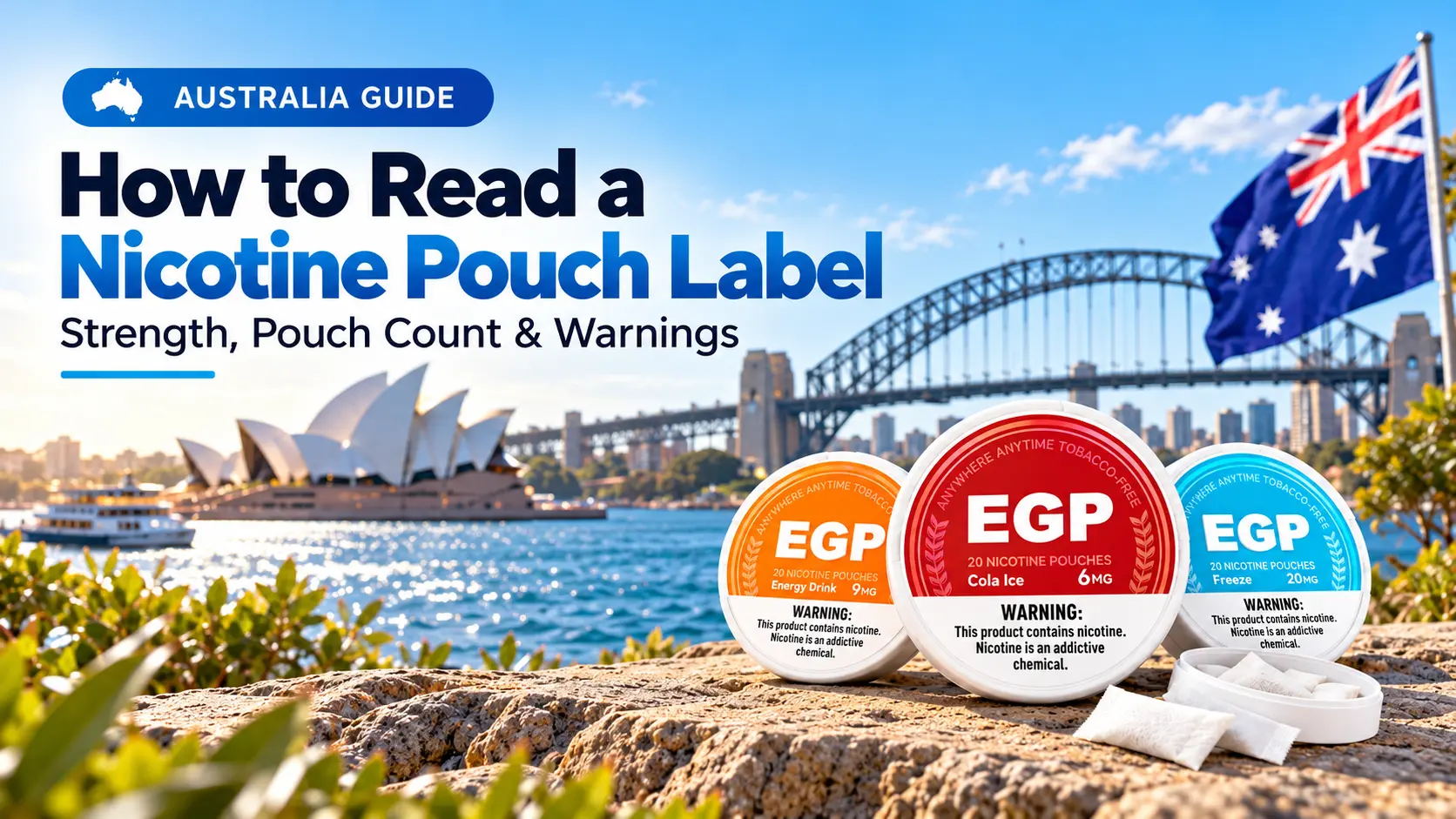 Cover of the guide to reading a Nicopods label, with Sydney Harbour behind